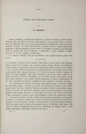 Intorno alle equazioni binomie.