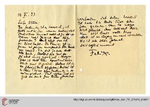 Familienkorrespondenz Klee: Brief von Felix Klee an Lily Klee und Paul Klee