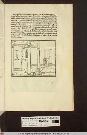 [Die Nymphe entfernt den schlafenden Poliphilo aus dem Altarraum]