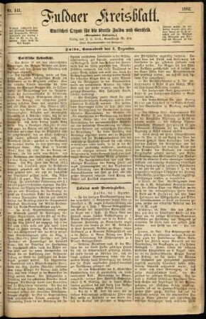 Erste Ausgabe vom Samstag, den 02. Dezember 1882.
