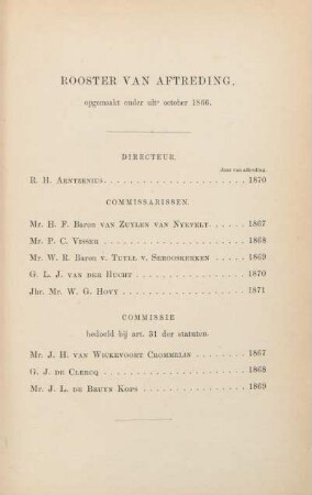 Rooster van aftreding, opgemaakt onder ult° october 1866