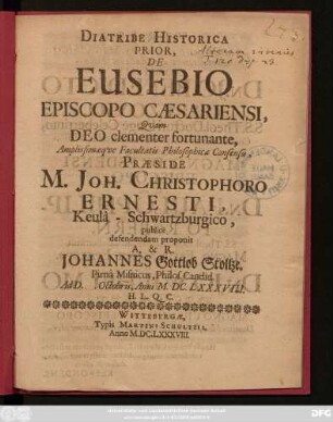 Diatribe Historica Prior, De Eusebio Episcopo Caesariensi