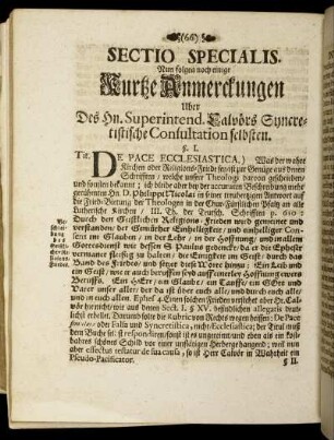 Sectio Specialis. Nun folgen noch einige Kurtze Anmerckungen [...]