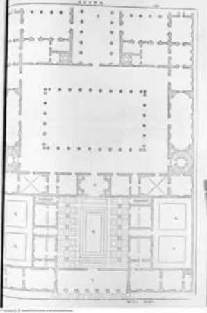 I dieci libri dell'architettura di M Vitruvio tradutti et commentati da Monsignor Barbaro eletto patriarca d'Aquileggia., 6. Buch: Libro sesto della architettura di M. Vitruvio., 2. Kapitel (Seite 167): Atriumhausentwurf, Grundriss