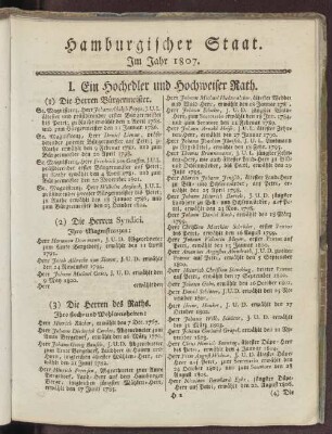 Hamburgischer Staat. Im Jahre 1807.