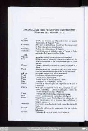Chronologie Des Principaux Événements (Décembre 1911-Octobre 1912)