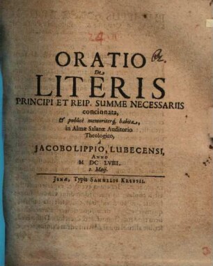 Oratio de literis, principi et reip. summe necessariis