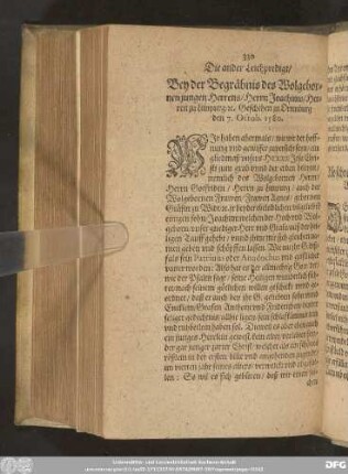 [Die ander Leichpredigt/ Bey der Begräbnis des Wolgebornen jungen Herrens.]