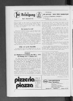 Protokoll der Mitgliederversammlung des EBV v. 1875 am Montag, dem 11. Oktober 1971