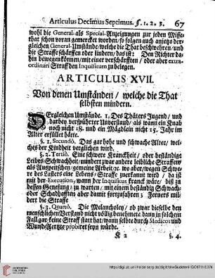 Articulus XVII-XVIII. Von den Umständen/welche die That selbsten mindern. Von den Umständen/so die Straff schwerer machen.