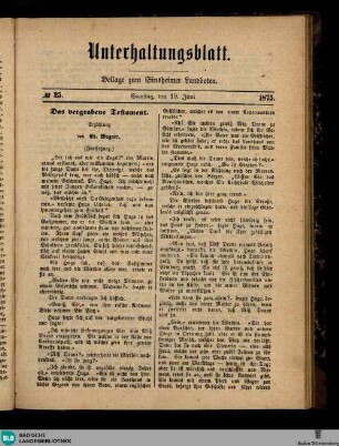 Unterhaltungsblatt : Beilage zum Sinsheimer Landboten