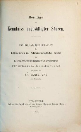 Beiträge zur Kenntniss ungesättigter Säuren : Inaugural-Dissertation