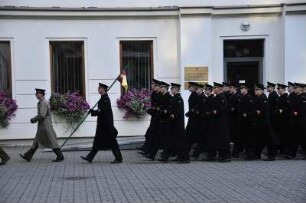 Vilnius - Aufmarsch litauischer Soldaten : Bei einem militärischen Zeremoniell marschieren Soldaten der litauischen Streitkräfte im Arsenal. Aufgenommen am 9. Oktober 2010 in Vilnius
