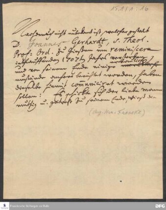 Beginn eines Berichts von August Hermann Francke über den Tod von J. E. Gerhard.