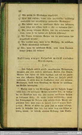 Auflösung einiger Aufgaben mittelst einfacher Gleichungen