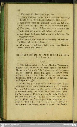 Auflösung einiger Aufgaben mittelst einfacher Gleichungen