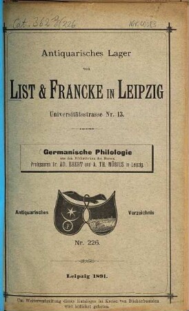 Lager-Verzeichnis. 226. 1891