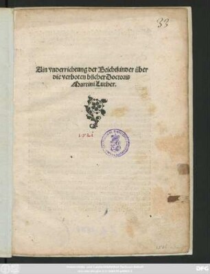 Ain vnderrichtung der Beichtkinder über || die verboten bücher Doctoris || Martini Luther.||