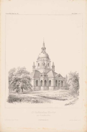 St. Katharina-Kirche, Stockholm: Perspektivische Ansicht (aus: Atlas zur Zeitschrift für Bauwesen, hrsg. v. G. Erbkam, Jg. 5, 1855)
