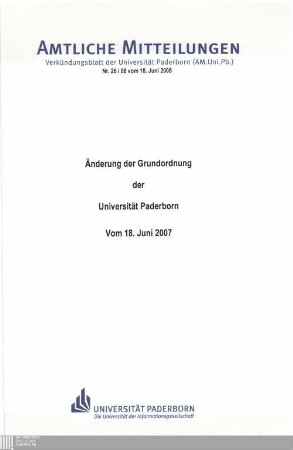 Änderung der Grundordnung der Universität Paderborn : vom 18. Juni 2008
