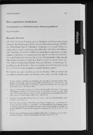 Das magazinierte Gedächtnis : Anmerkungen zum bibliothekarischen Erinnerungsdiskurs