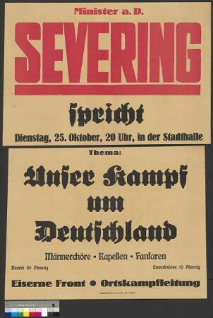 Plakat der Eisernen Front zu einer Wahlversammlung am 25. Oktober 1932 in Braunschweig