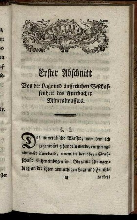 Erster Abschnitt. Von der Lage und äusserlichen Beschaffenheit des Auerbacher Mineralwassers.