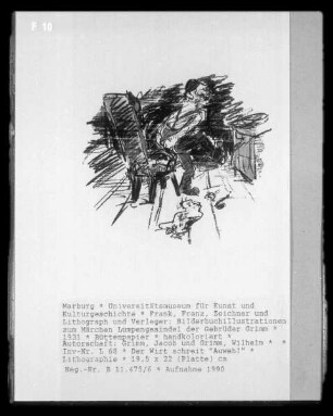 Bilderbuchillustrationen zum Märchen Lumpengesindel der Brüder Grimm — Der Wirt schreit "Auweh!"