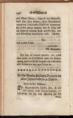 An Sir Watkin Philipps, Baronet, im alten Jesuitercollegio zu Oxford.