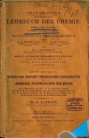 Lehrbuch der physikalischen und theoretischen Chemie, 3. Beziehungen zwischen physikalischen Eigenschaften und chemischer Zusammensetzung der Körper