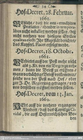Hof-Decret, 18. Octobr. 1661