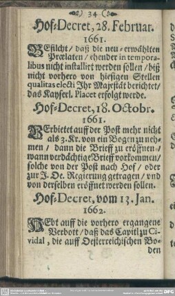 Hof-Decret, 18. Octobr. 1661