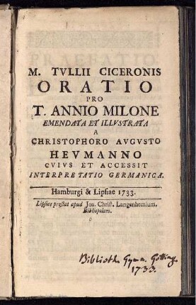 M. Tullii Ciceronis Oratio Pro T. Annio Milone