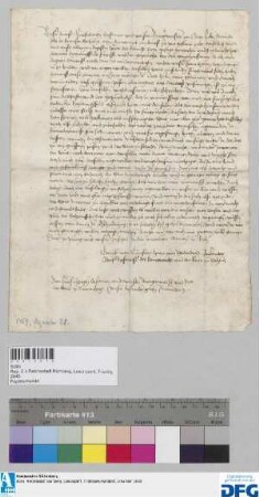 Georg von Podiebrad, Gubernator von Böhmen, schreibt auf die Werbung des Hans Schuler an die Stadt Nürnberg in Sachen der Rebellion von Bürgern Heidingsfelds.