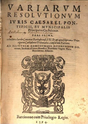 Variarvm Resolvtionvm Ivris Caesarei, Pontificii, Et Mvnicipalis Principatus Cathaloniae, 1