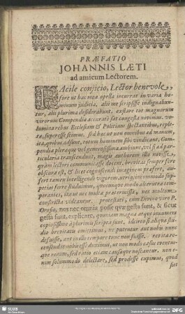Praefatio Johannis Laeti ad amicum Lectorem