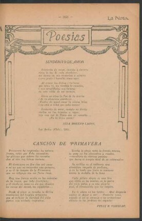 Poesías : Senderito de amor [y] Canción de primavera