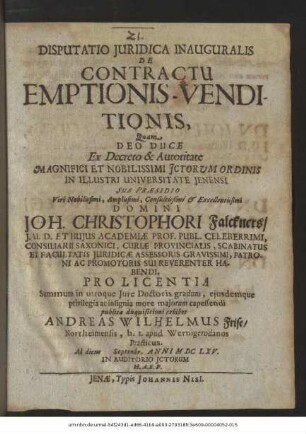 Disputatio Iuridica Inauguralis De Contractu Emptionis-Venditionis