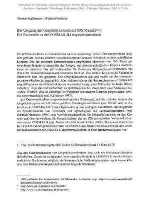 Der Umgang mit Gesprächskorpora am IDS Mannheim: Die Recherche in der COSMAS-II-Gesprächsdatenbank