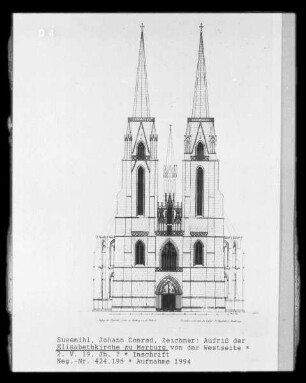 Aufriss der Elisabethkirche von Südwesten
