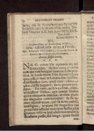 XII. Praestantissimo ac Eruditissimo Viro, Dn. Georgio Spalatino, Ill. Principis Friderici, Saxoniae Ducis & Rom. Imperii Electoris, Secretario ... / Bolfgangus de Tanberg, &c.