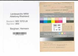 Entnazifizierung Hermann Bargheer , geb. 08.08.1892 (Lehrer)