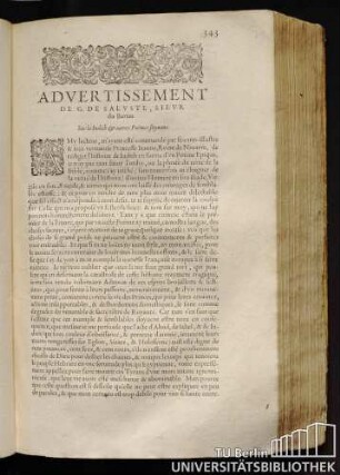 Advertissement De G. De Saluste, Seiur du Bartas. Sur la Iudith et autres Poems suyuans.