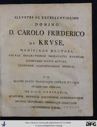 Illustri Ac Excellentissimo Domino D. Carolo Friederico De Kruse ...