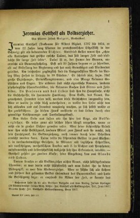 Jeremias Gotthelf als Volkserzieher