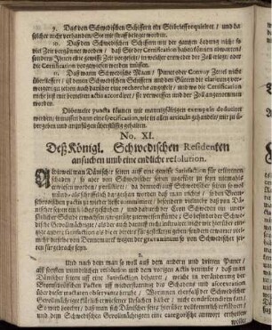 No. XI. Deß Königl. Schwedischen Residenten ansuchen umb eine endliche resolution