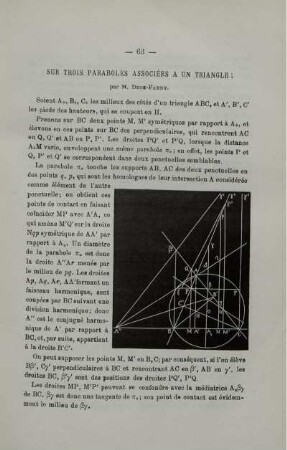 SUR TROIS PARABOLES ASSCOCIÈES A UN TRIANGLE.
