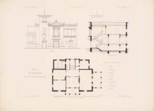 Villa für 1-2 Familien, Heiligendamm: Grundriss, Ansicht, Schnitt (aus: Architektonisches Skizzenbuch, H. 127/4, 1874)
