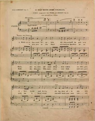 O bitt' euch liebe Vögelein : Lied ; op. 43 ; mit Begl. d. Piano