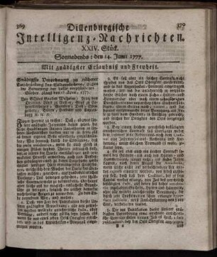XXIV. Stück. Sonnabends: den 14. Junii 1777.